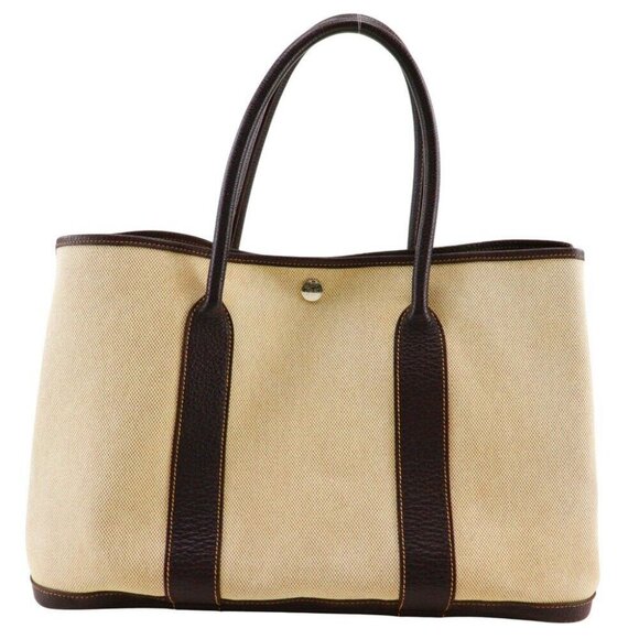 HERMES Garden party PM Tote Bag Marron Beige / Brown Tower ash Women - Picture 1 of 8